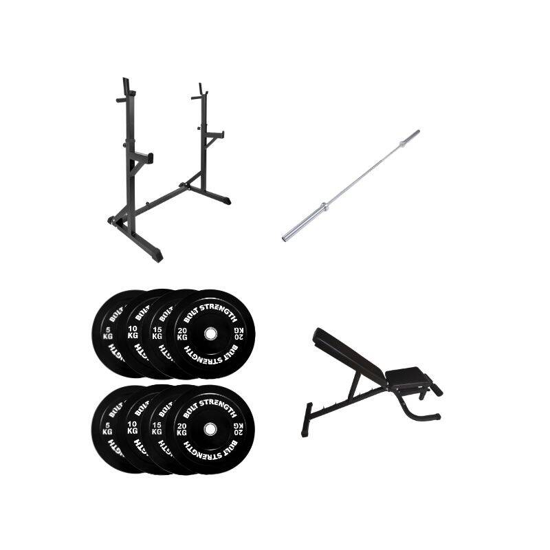 Home Gym Package_ Squat Stand , Adjustable Bench , Oly Bar & 100kg Weights